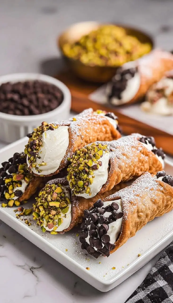 Homemade Italian Cannoli with Ricotta Cream Filling