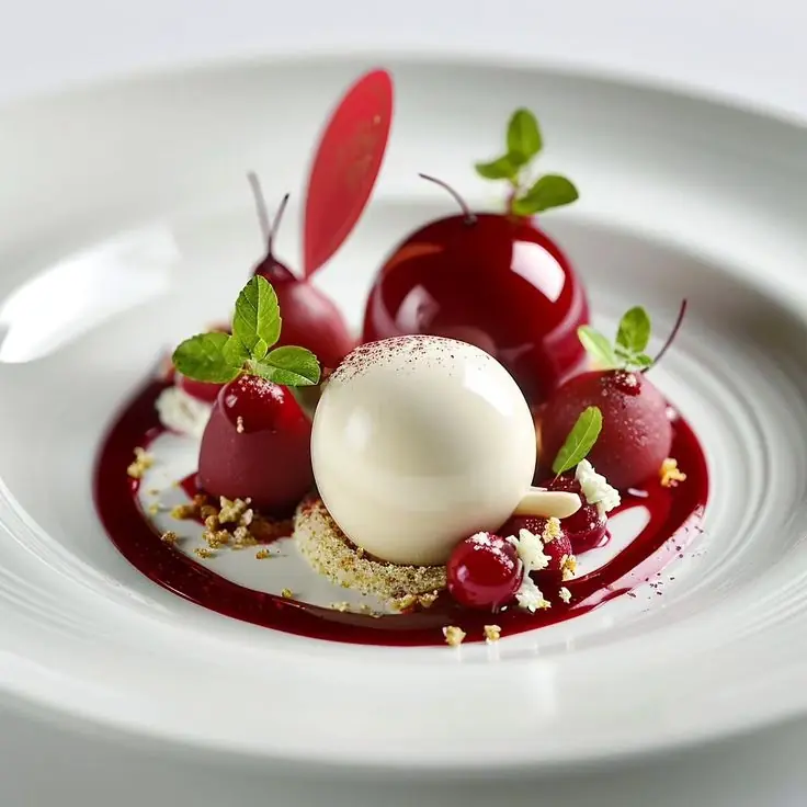 🍒✨ Elegant Cherry Vanilla Dome Dessert