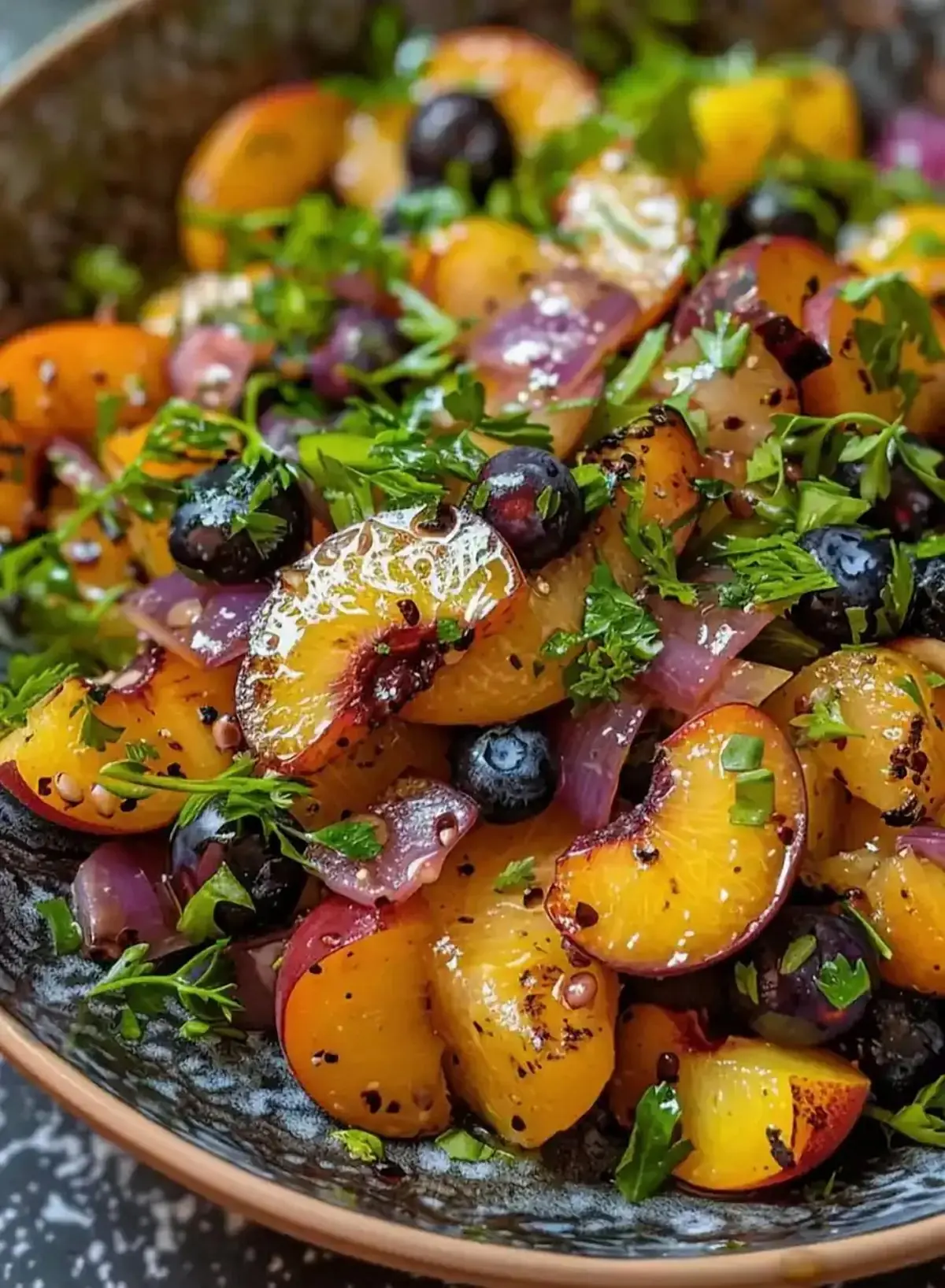 🍑✨ Vibrant Grilled Peach & Blueberry Herb Salad