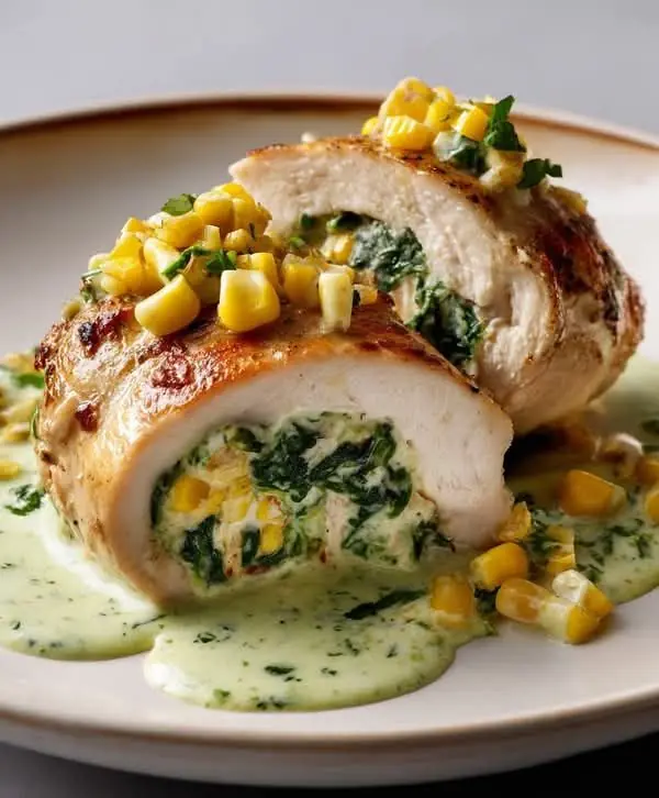 🌽🍗 Creamy Spinach & Corn Stuffed Chicken Breast