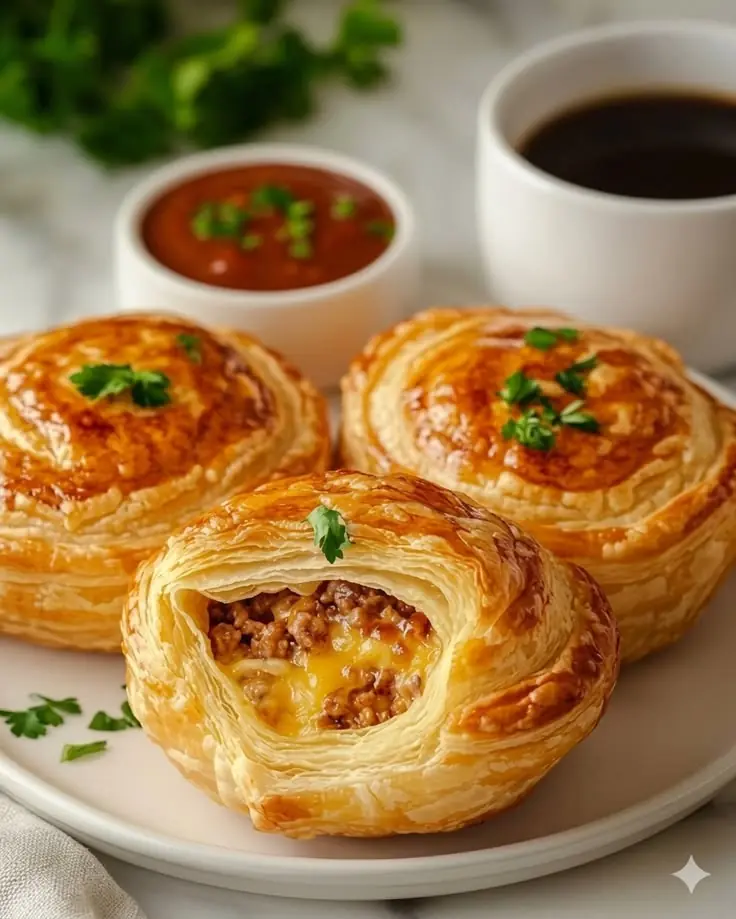 🥧🧀 Cheesy Beef Puff Pastry Pies