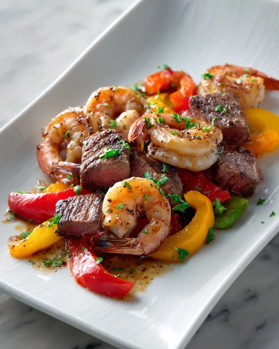 Garlic Butter Steak & Shrimp Skillet with Bell Peppers