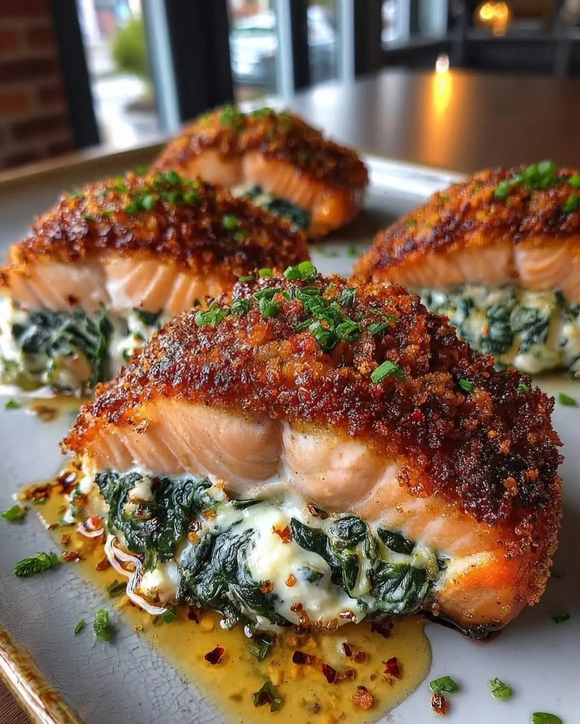 Crispy Stuffed Salmon with Spinach & Cream Cheese