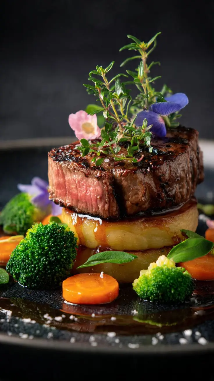 🥩✨ Filet Mignon with Dauphinoise Potatoes & Garden Vegetables