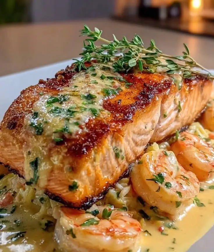 🐟 Creamy Garlic Parmesan Salmon with Shrimp