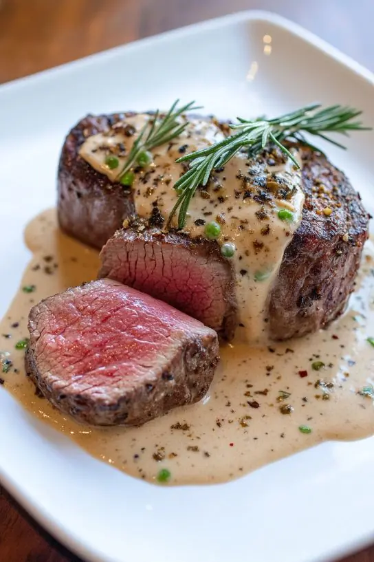 🥩 Filet Mignon with Creamy Peppercorn Sauce – A Steakhouse Classic Reimagined