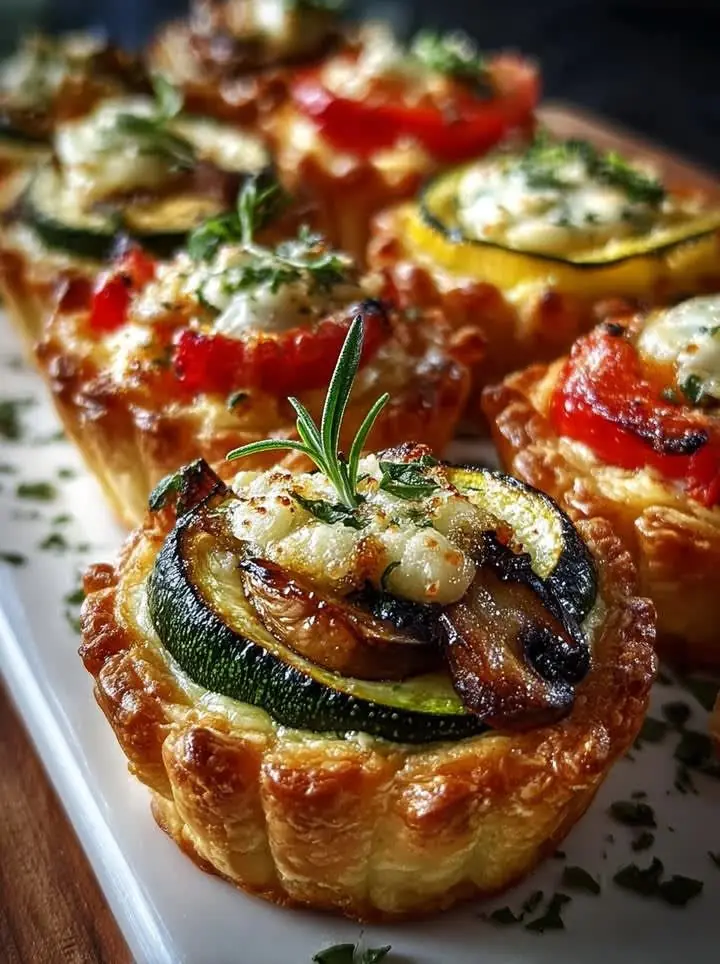 🥬 Cheesy Vegetable Puff Pastry Tarts – A Crispy and Flavorful Garden-Inspired Treat