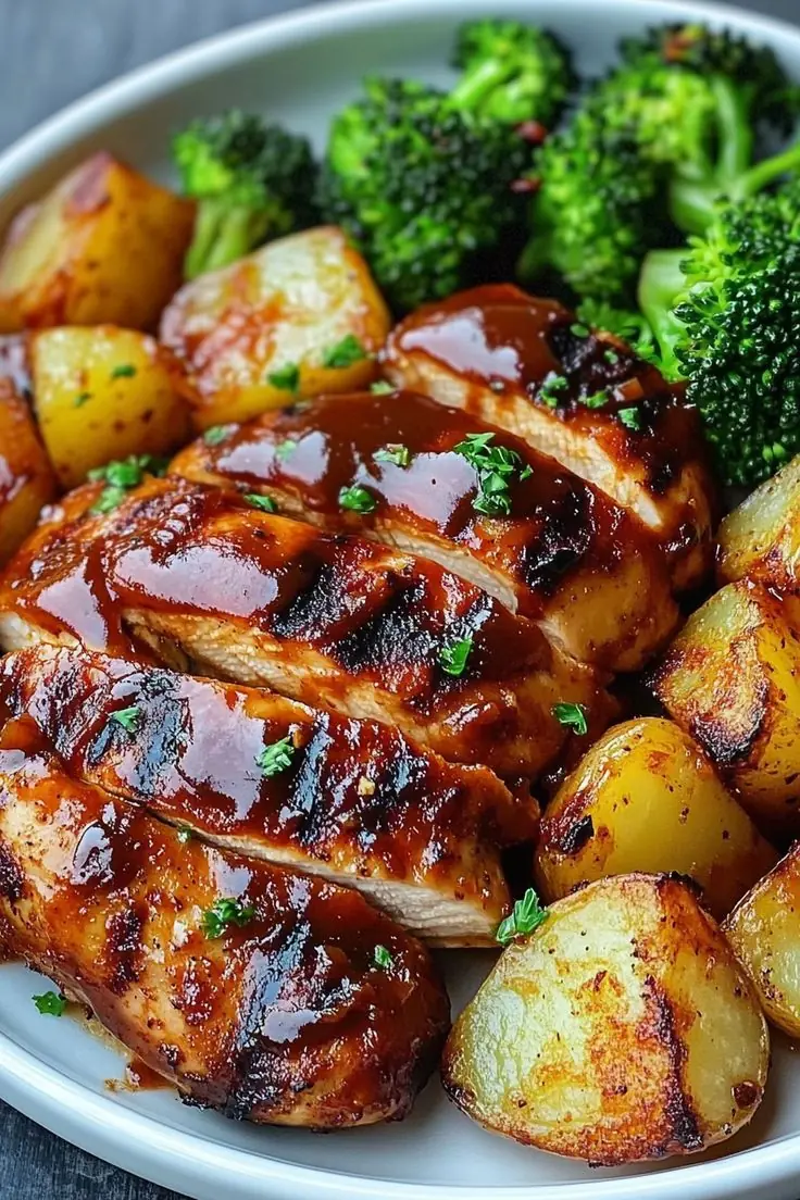 🍗 Honey BBQ Chicken with Roasted Potatoes and Broccoli – A Comfort Food Classic