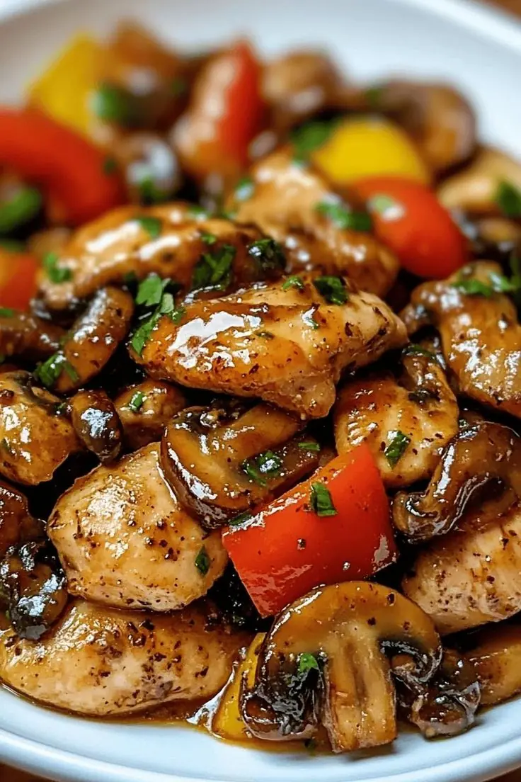 🍄 Garlic Butter Chicken with Mushrooms and Bell Peppers – A Flavor-Packed Skillet Dinner
