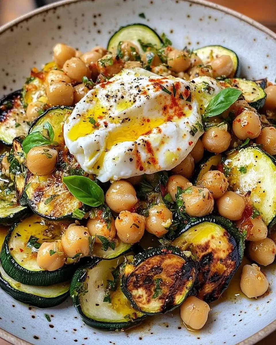 Burrata with Roasted Zucchini and Chickpeas