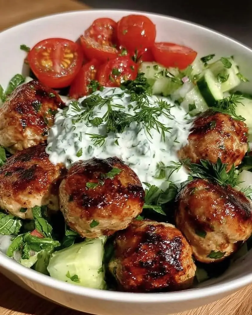 Greek-Style Meatball Bowl with Tzatziki