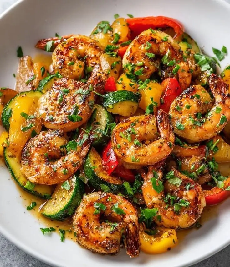 Garlic Butter Shrimp and Summer Vegetables Skillet