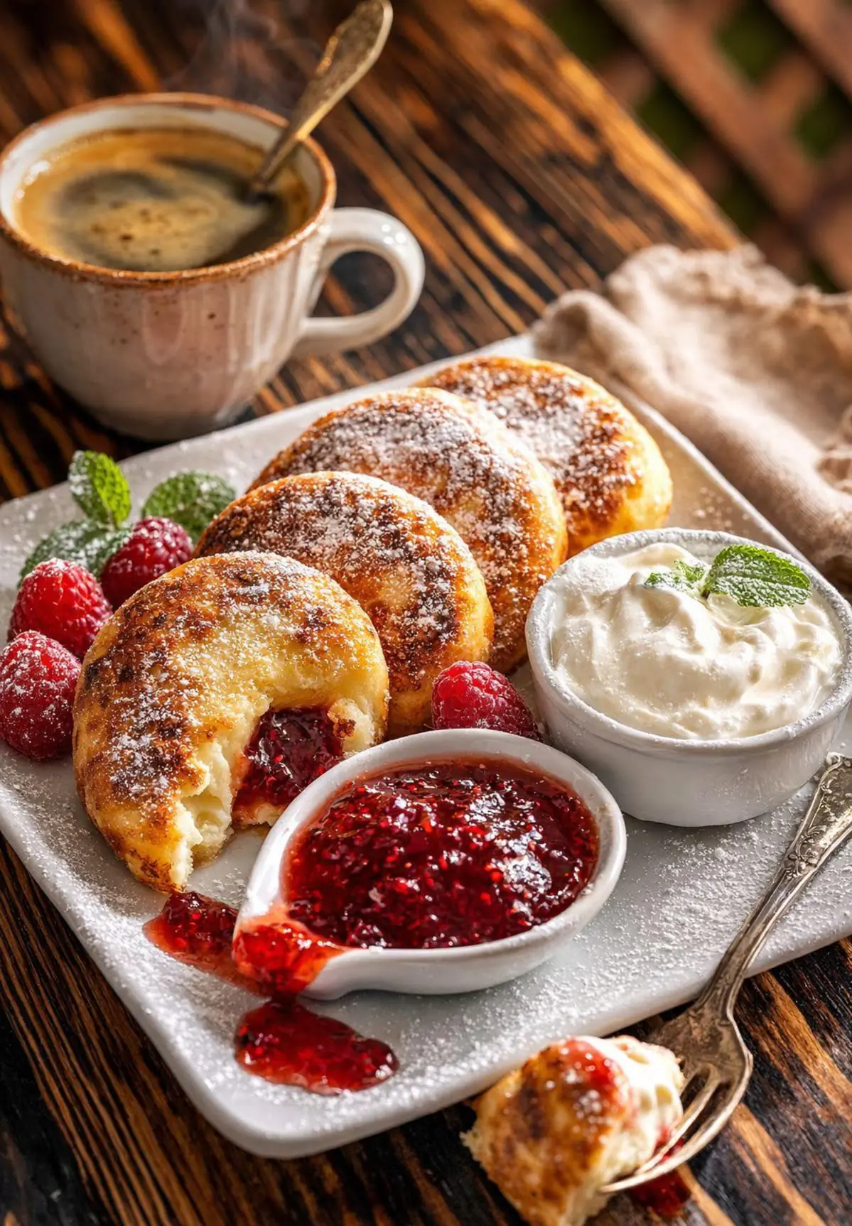 Raspberry Jam Cheese Pancakes (Syrniki)