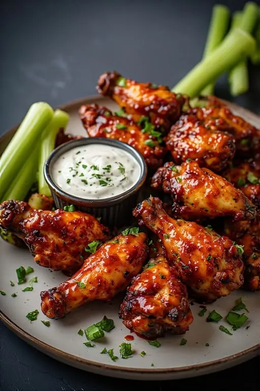 Honey Garlic Chicken Wings with Ranch Dip