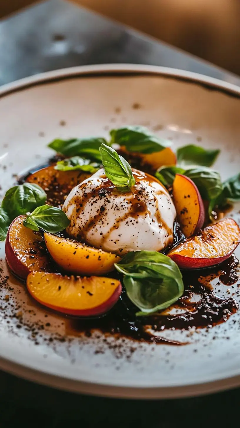 Burrata with Grilled Peaches & Balsamic Glaze