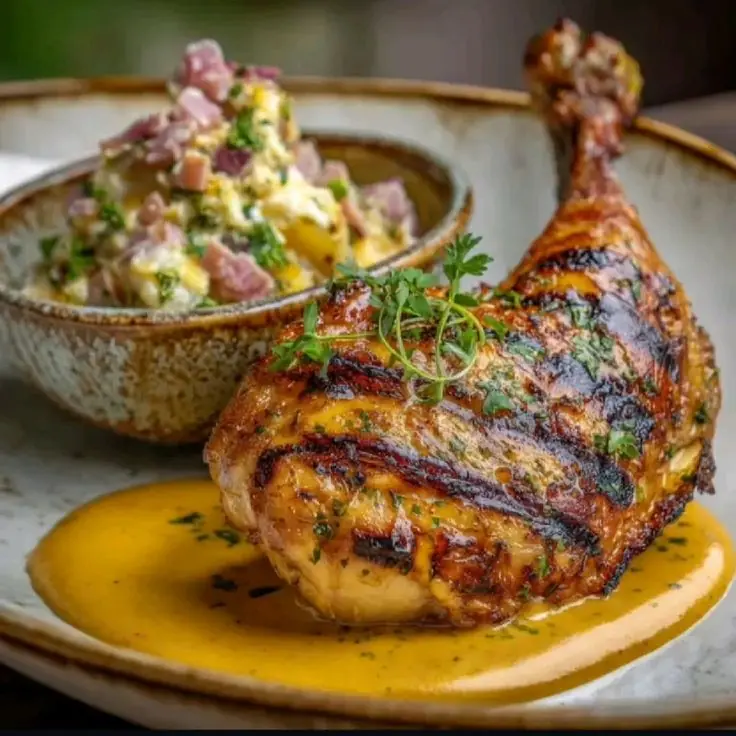 Grilled Chicken Leg Quarter with Creamy Mustard Sauce & Rustic Potato Salad