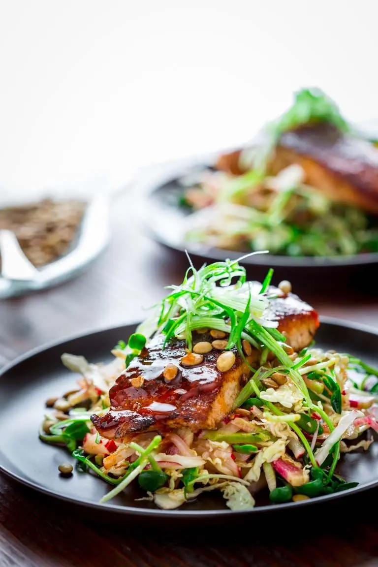 Asian Glazed Salmon with Crunchy Slaw