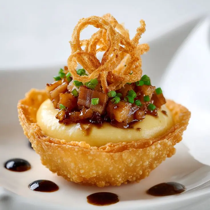 Crispy Wonton Potato Cups with Caramelized Onions