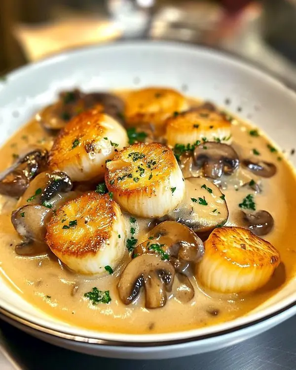 Seared Scallops with Creamy Mushroom Sauce