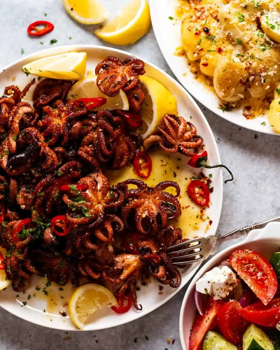 Crispy Baby Octopus with Garlic Lemon Butter