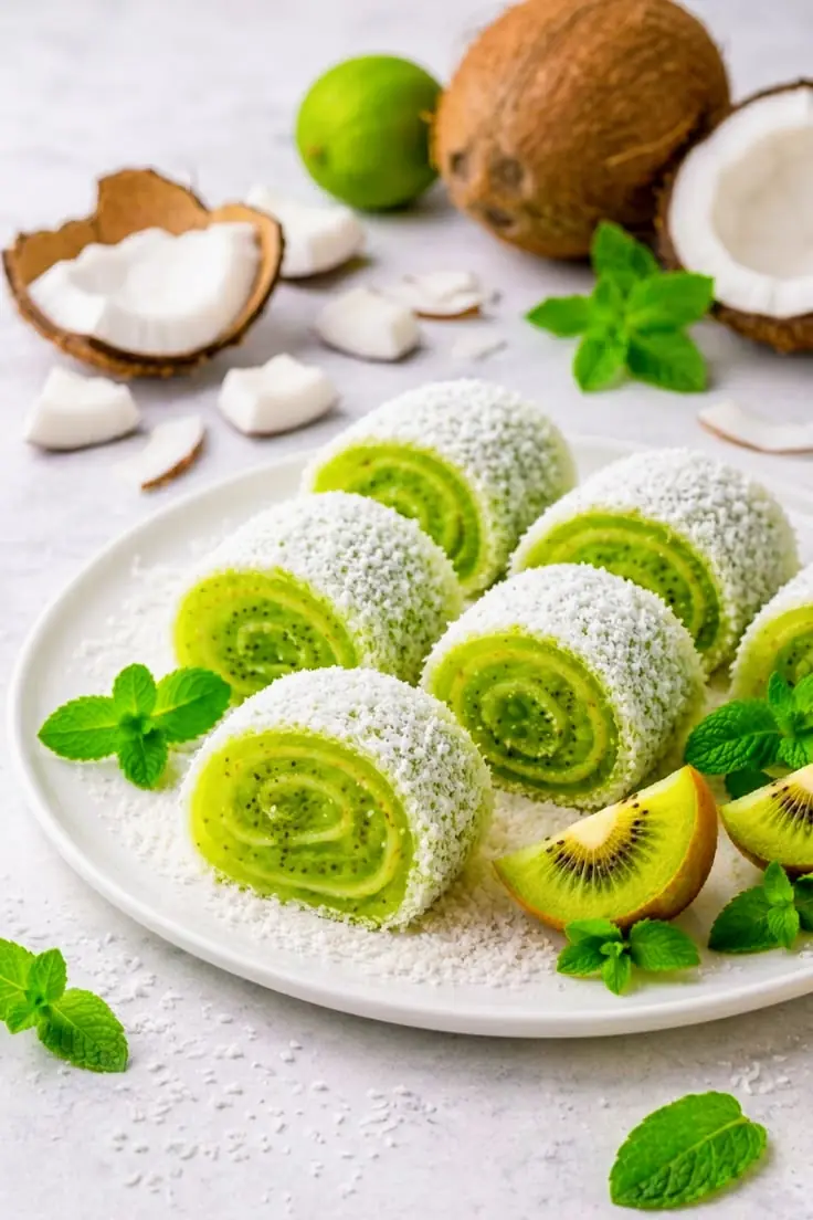 Coconut Kiwi Swiss Roll Cakes