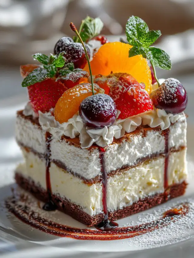Mixed Fruit Cream Layer Cake Squares