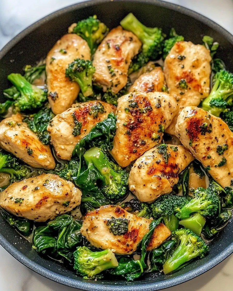 Garlic Chicken with Broccoli & Spinach Skillet