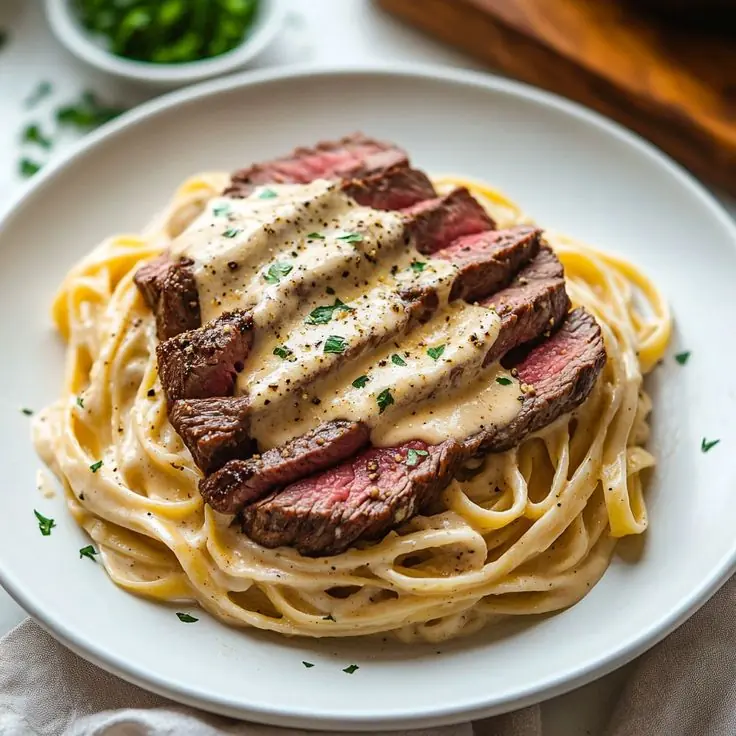 Creamy Steak Alfredo Pasta