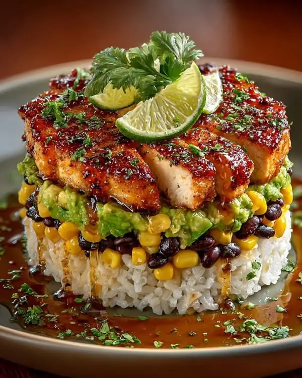 Honey Lime Glazed Chicken Rice Stack