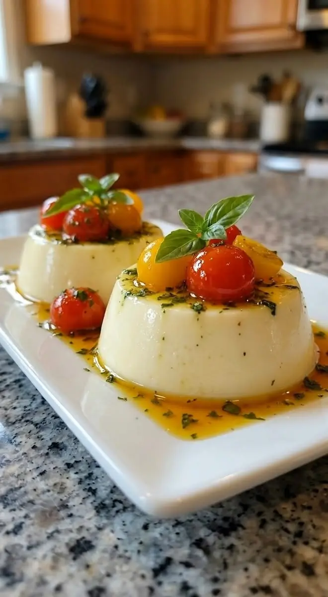 Caprese Panna Cotta with Basil Oil