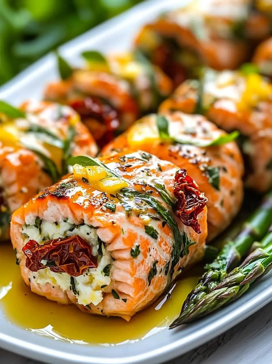 Stuffed Salmon Rolls with Creamy Spinach & Sun-Dried Tomatoes