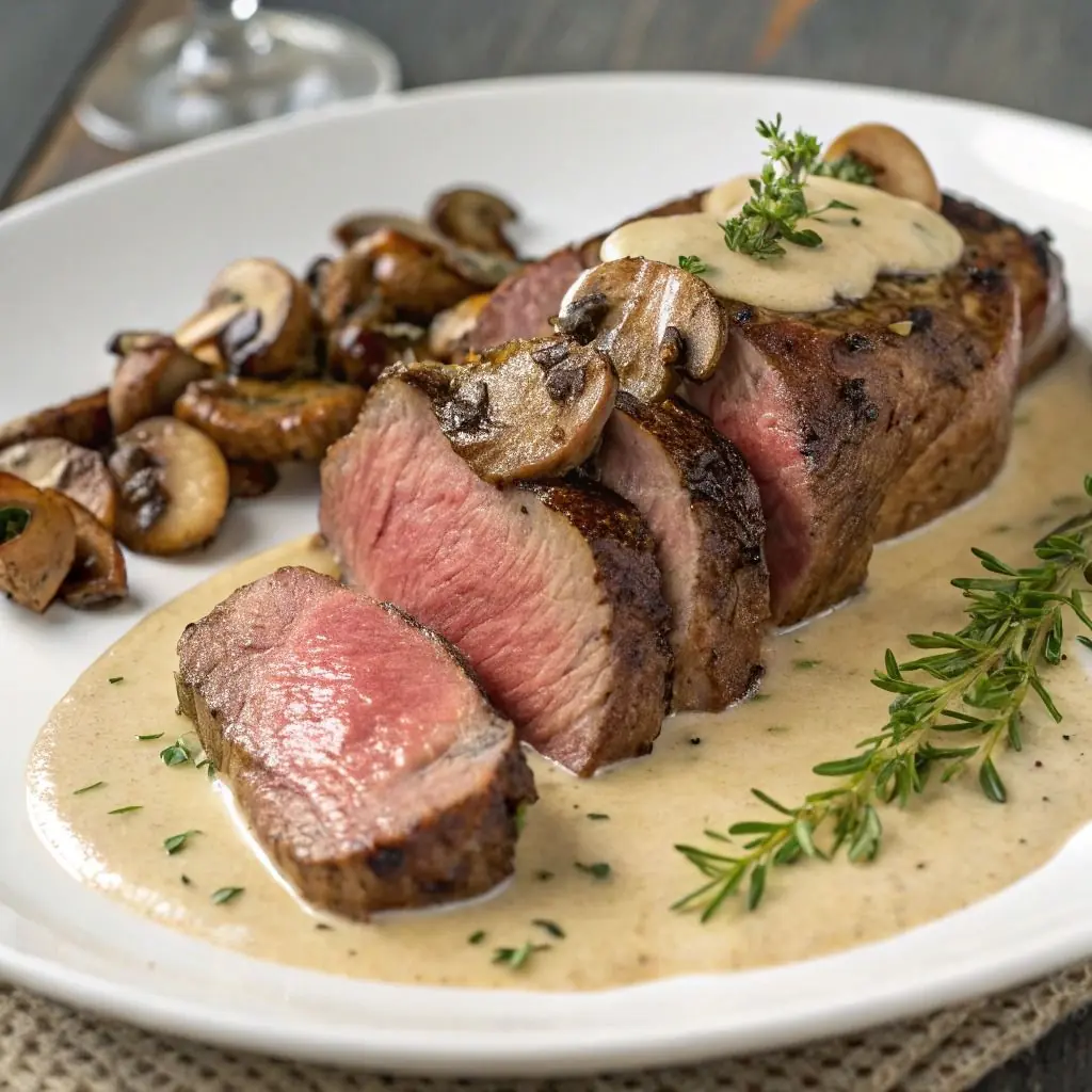 Pan-Seared Beef Tenderloin with Creamy Mushroom Sauce