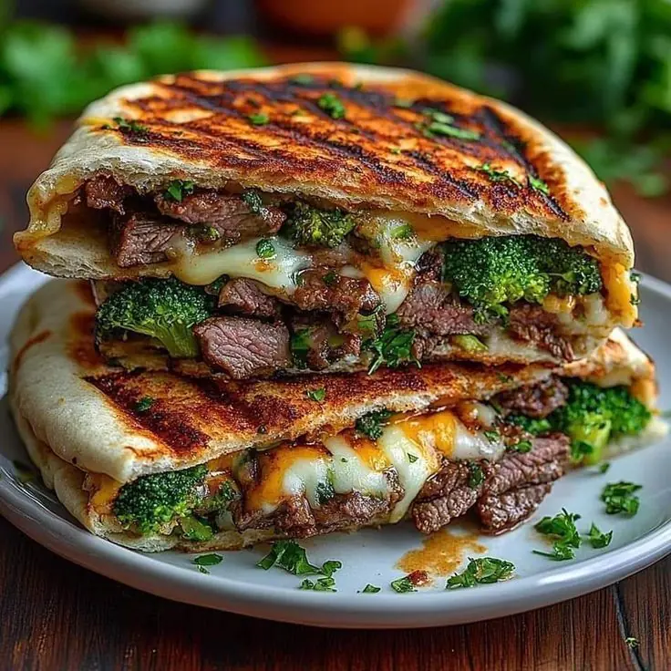 🥩🧀 Grilled Steak & Broccoli Stuffed Flatbread