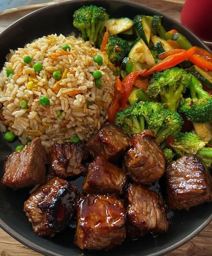 🥩 Teriyaki Beef Bites with Vegetable Fried Rice