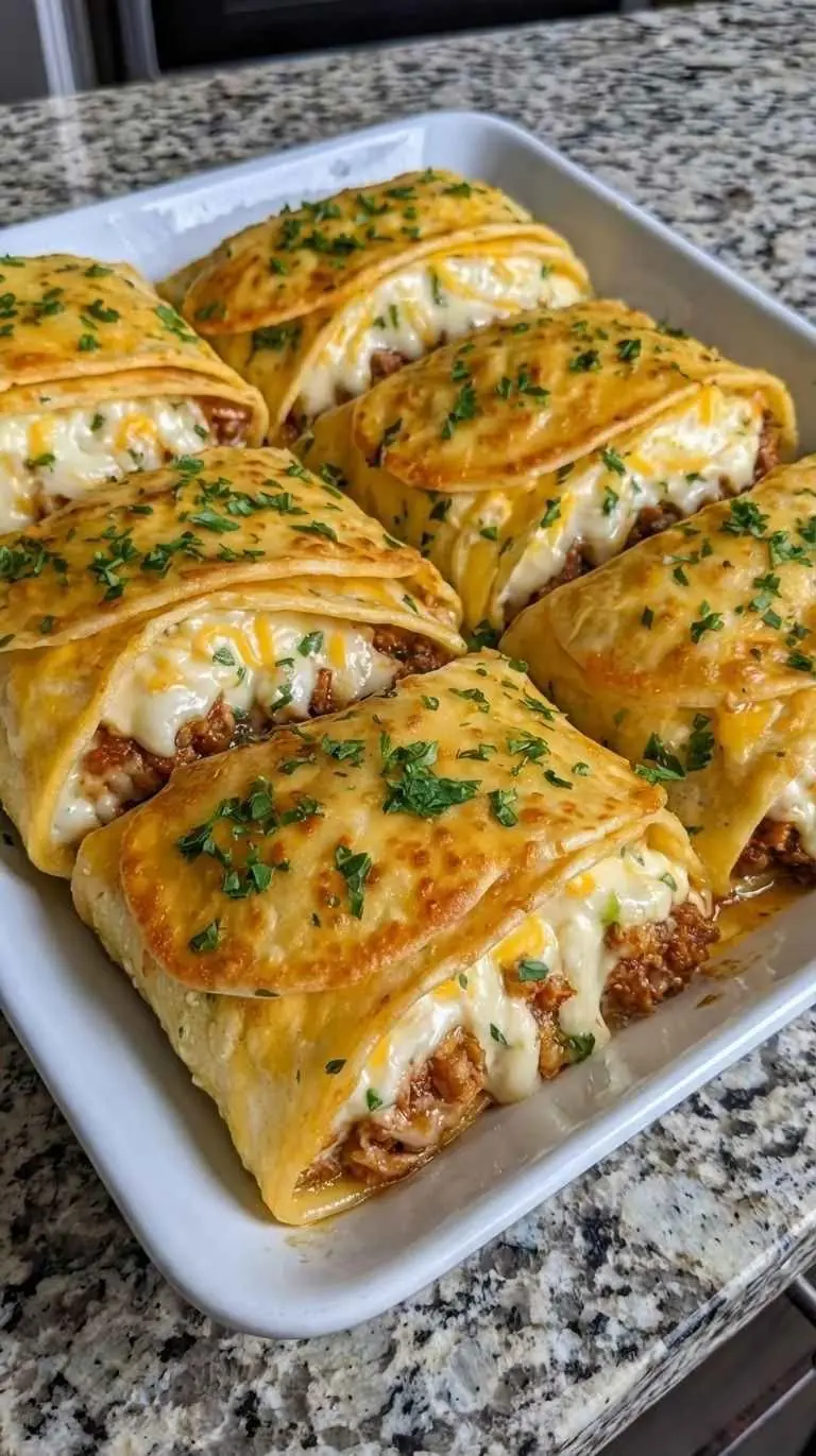 🌮 Cheesy Beef Enchilada Roll-Ups Bake