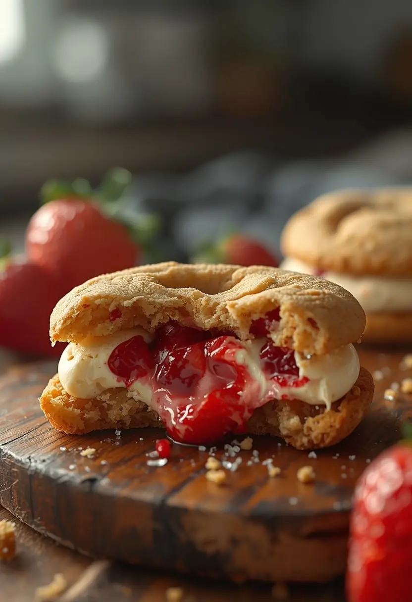 🍓🍪 Strawberry Cheesecake Stuffed Cookie Sandwich