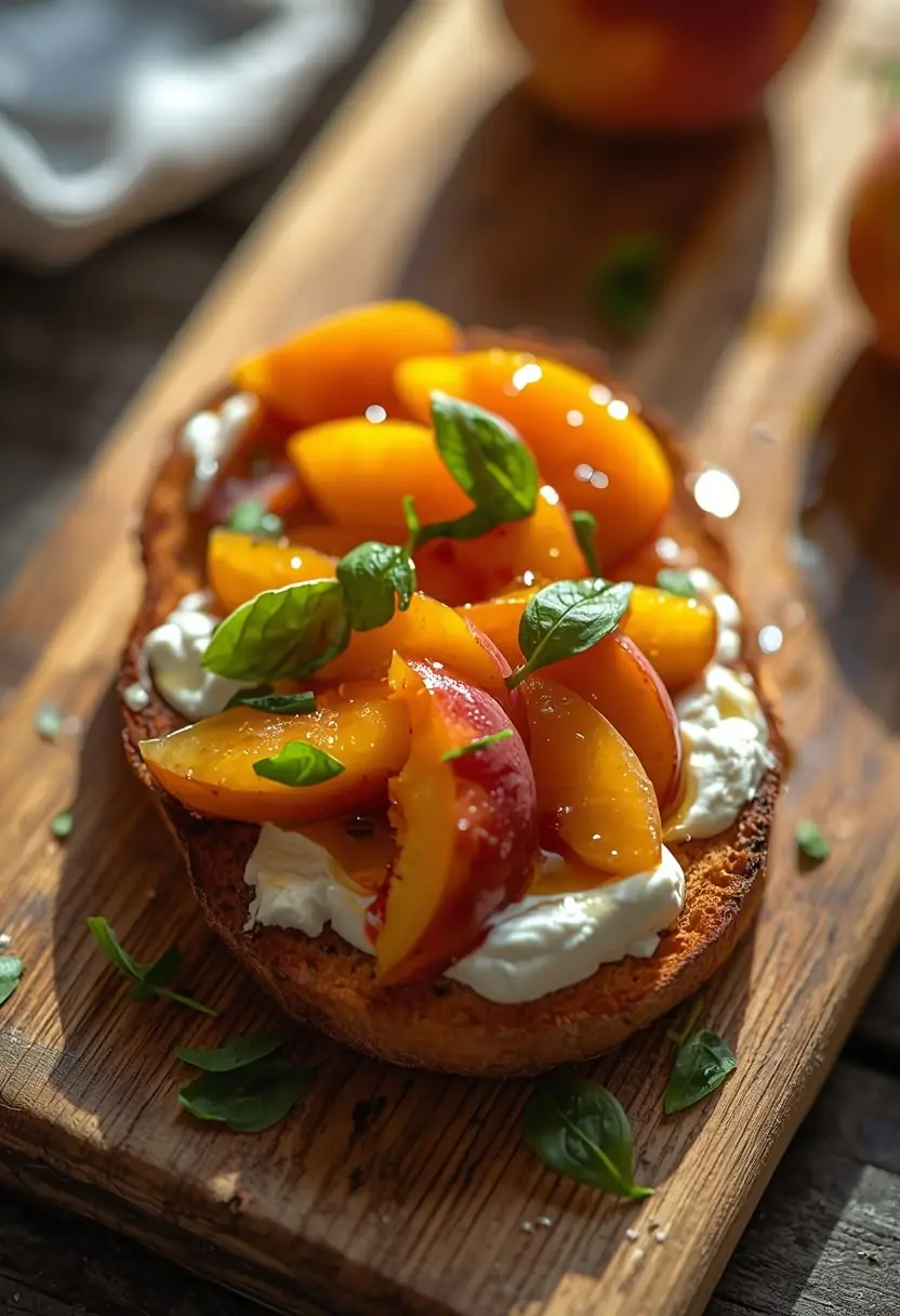 🍑✨ Honey Peach Ricotta Toast