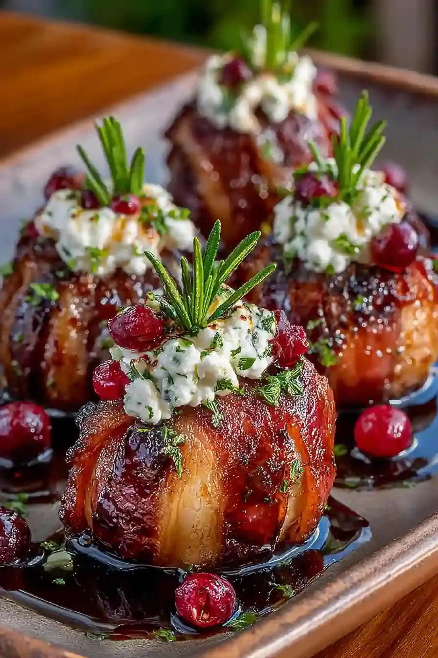 Bacon-Wrapped Meatballs with Cranberry Glaze and Herbed Goat Cheese: The Ultimate Holiday Appetizer