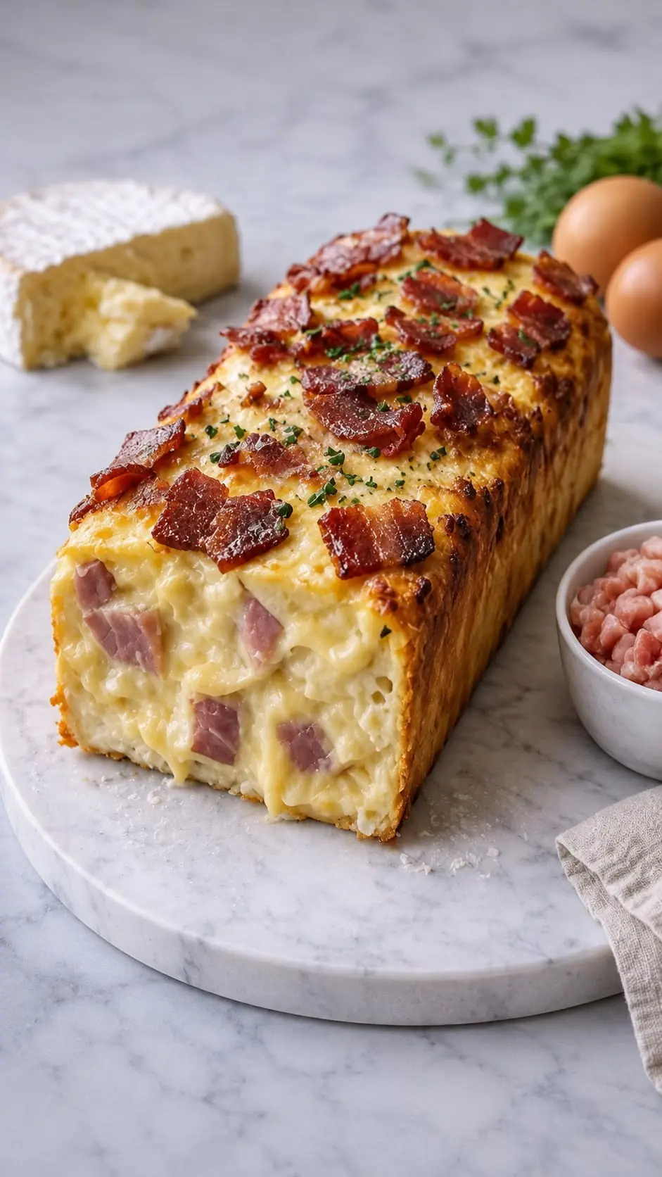 Cheesy Ham & Bacon Breakfast Loaf โ A Savory Brunch Masterpiece Everyone Will Love