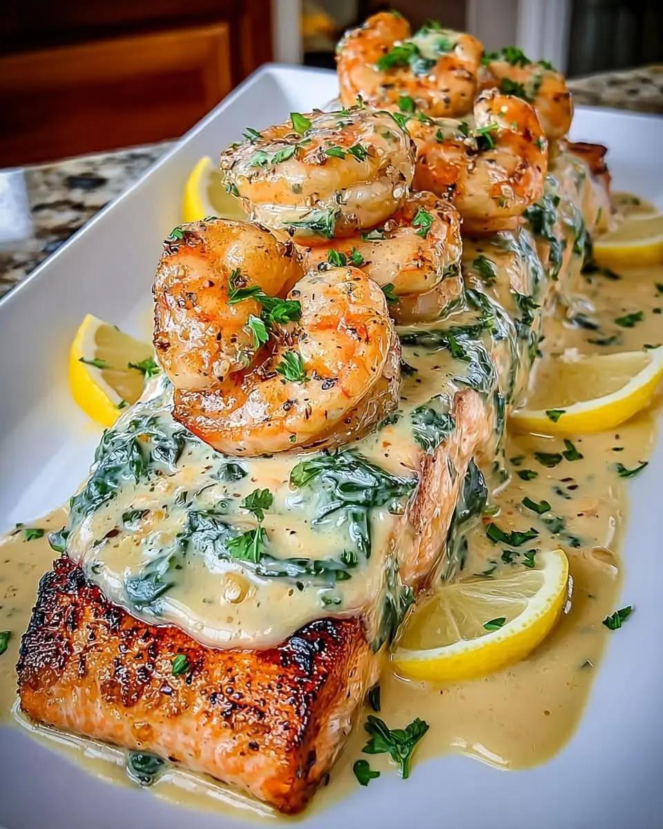 Creamy Tuscan Salmon with Garlic Butter Shrimp 🍣🍤✨