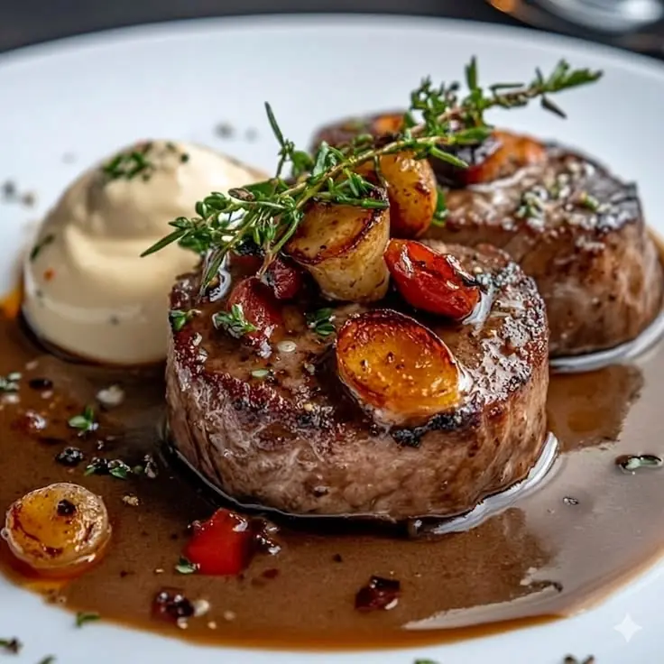 Garlic Butter Filet Mignon with Roasted Vegetables 🥩🧄🍅