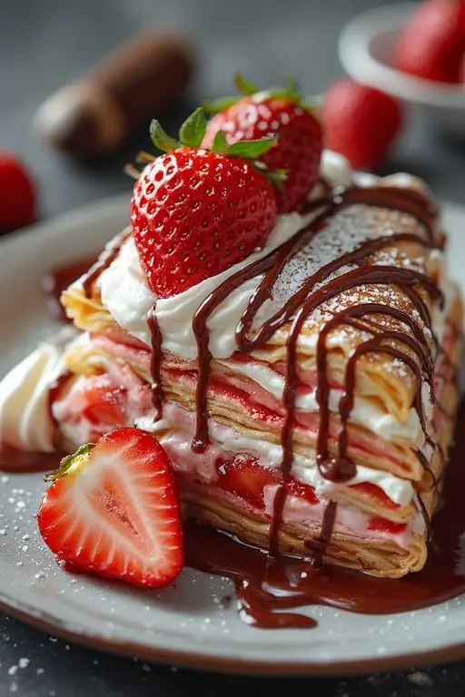 Strawberry Chocolate Mille Crepe Cake 🍓🍫