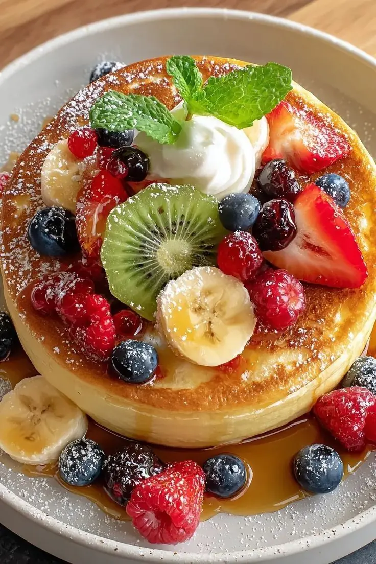 Fluffy Japanese Soufflรฉ Pancakes with Fresh Fruit ๐๐ฅ๐ซ