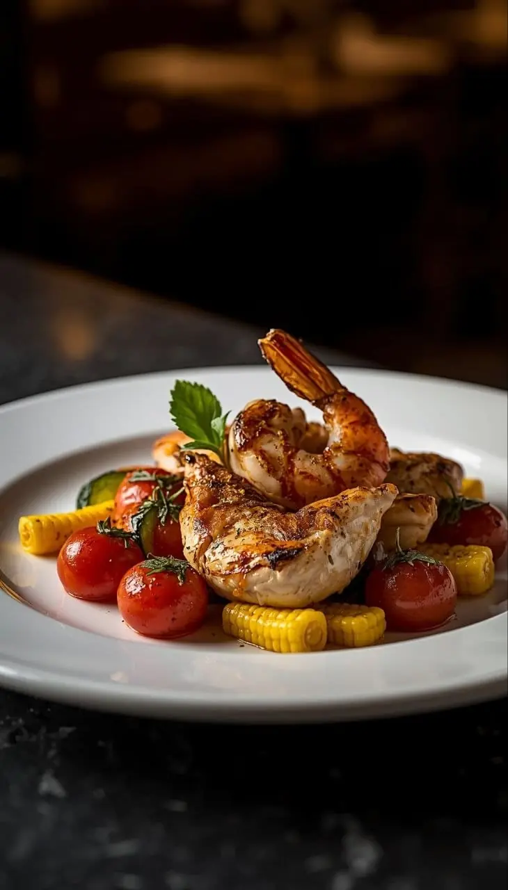 Grilled Chicken & Garlic Shrimp with Roasted Vegetables