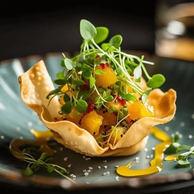 Crispy Wonton Cup with Mango Avocado Salsa