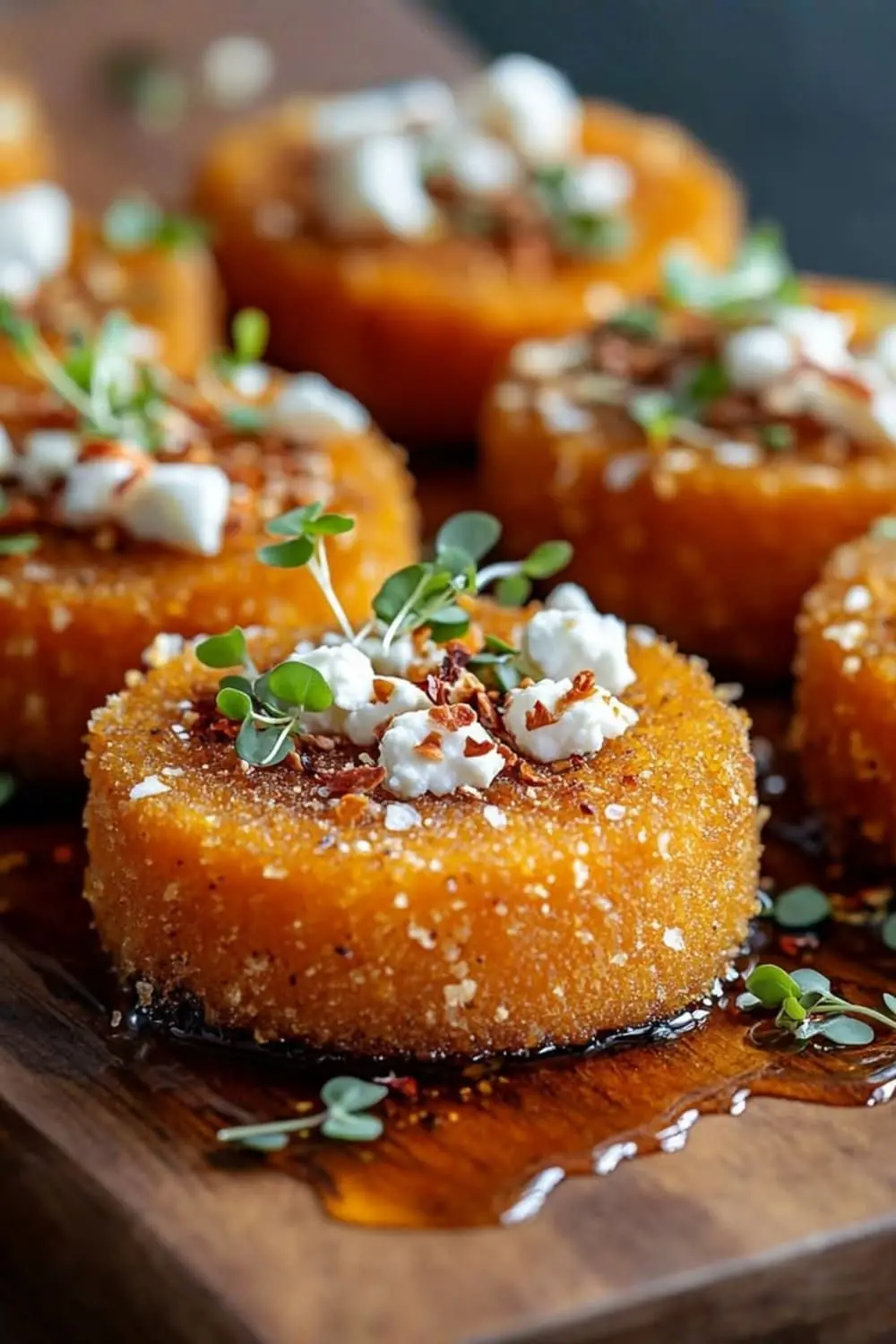 🧀 Crispy Fried Polenta Cakes with Goat Cheese & Hot Honey