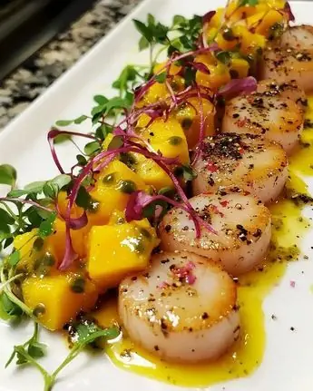 🥭 Pan-Seared Scallops with Mango Passion Fruit Salsa