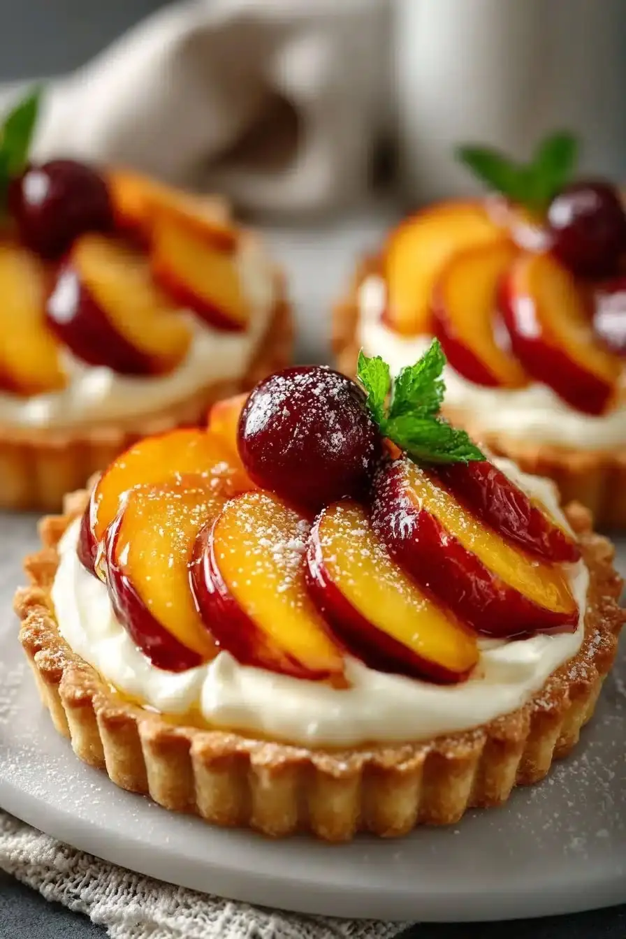 🍑 Peach & Cherry Cream Tart