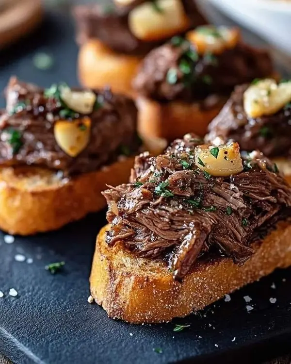 🥩 Garlic Butter Braised Beef Crostini