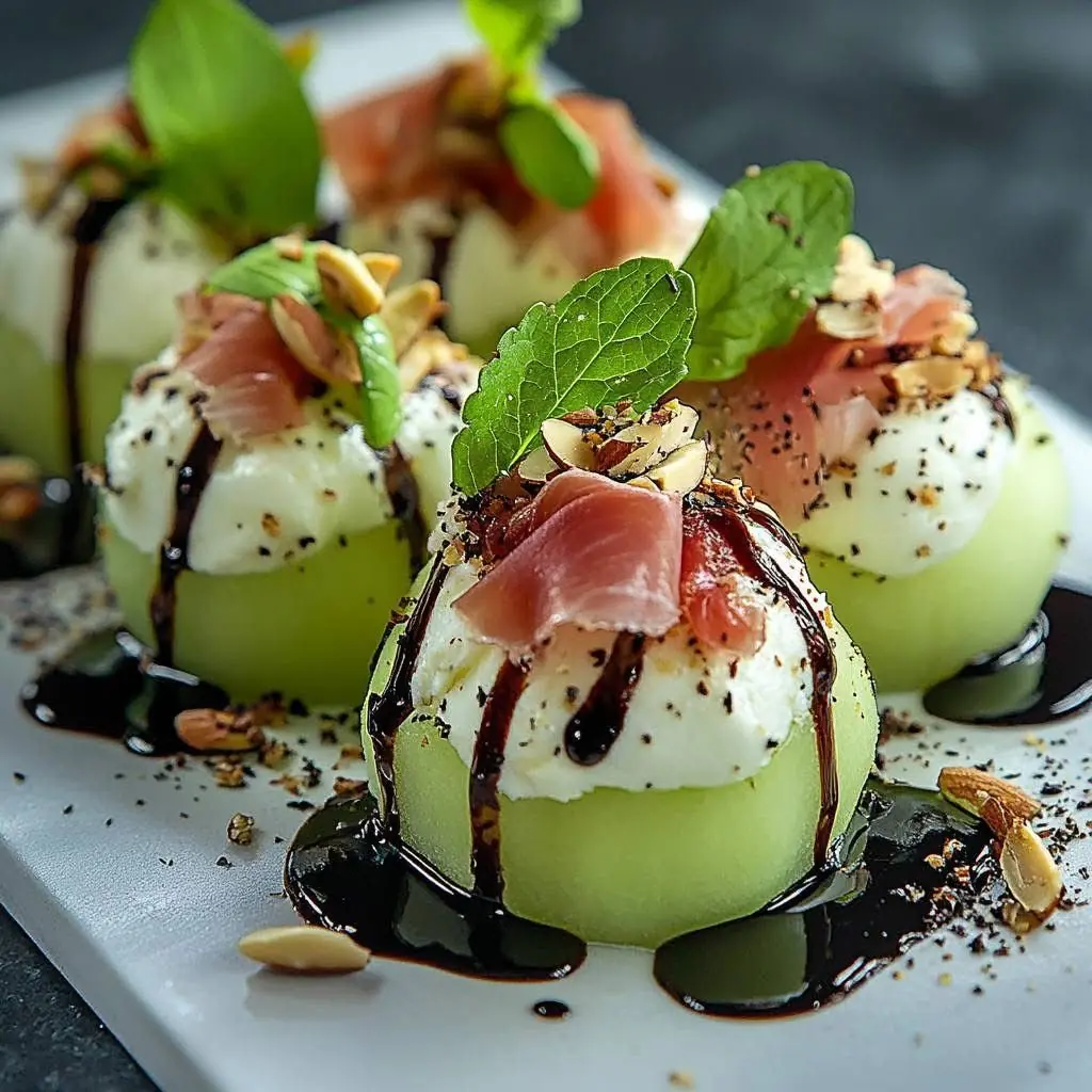 🍈 Prosciutto & Burrata Stuffed Melon Bites with Balsamic Glaze